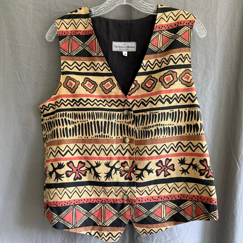 Vintage‎ The Sierra Collection Vest Southwestern Earth Tone Folk-Inspired Size M